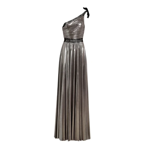 Giambattista Valli Maxi Asymmetrical Silver Liquid Jersey Dress - Giambattista Valli Dresses - Romantic Couture - Shop at Luxury Shoes 