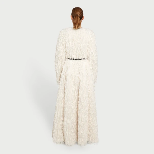 Giambattista Valli Maxi Ivory Coat In Feathery Fake Fur - Giambattista Valli Coats - Romantic Couture - Shop at Luxury Shoes 
