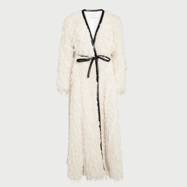 Giambattista Valli Maxi Ivory Coat In Feathery Fake Fur - Giambattista Valli Coats - Romantic Couture - Shop at Luxury Shoes 