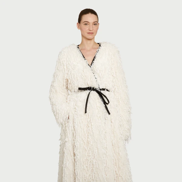 Giambattista Valli Maxi Ivory Coat In Feathery Fake Fur - Giambattista Valli Coats - Romantic Couture - Shop at Luxury Shoes 