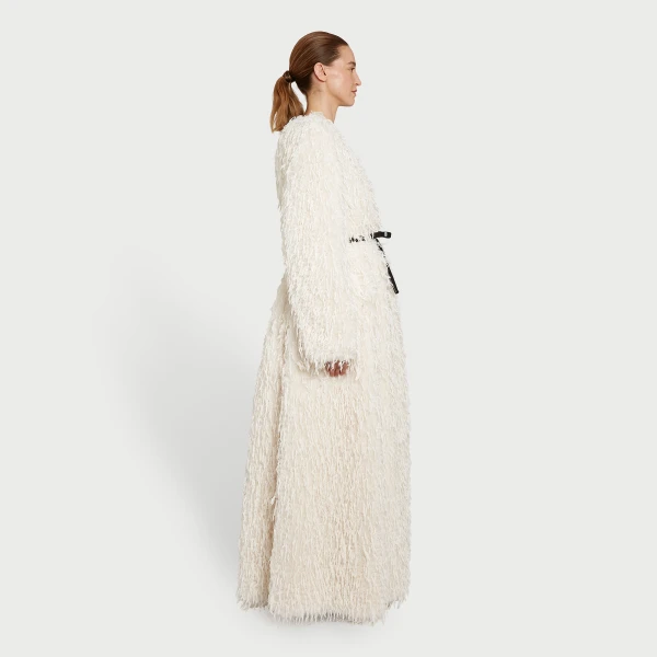 Giambattista Valli Maxi Ivory Coat In Feathery Fake Fur - Giambattista Valli Coats - Romantic Couture - Shop at Luxury Shoes 