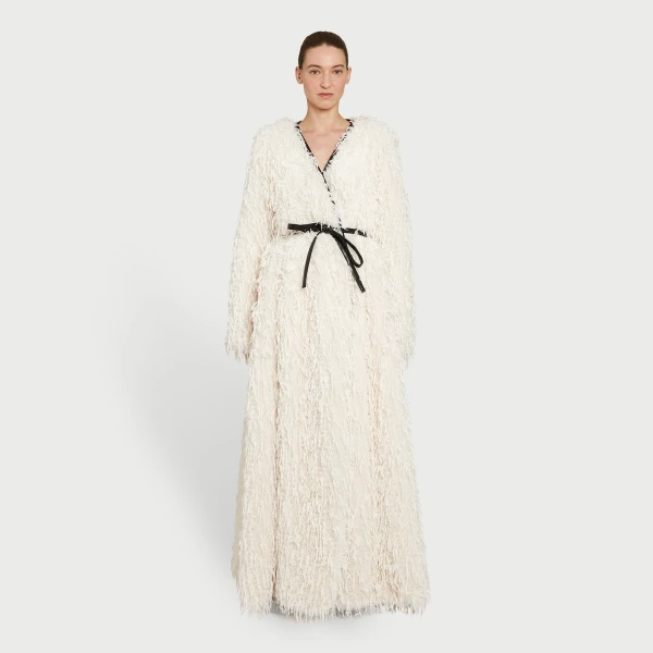 Giambattista Valli Maxi Ivory Coat In Feathery Fake Fur - Giambattista Valli Coats - Romantic Couture - Shop at Luxury Shoes 