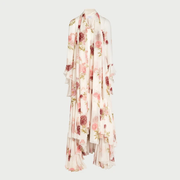 Giambattista Valli Maxi Pansies Creamy Silk Dress - Giambattista Valli Dresses - Romantic Couture - Shop at Luxury Shoes 