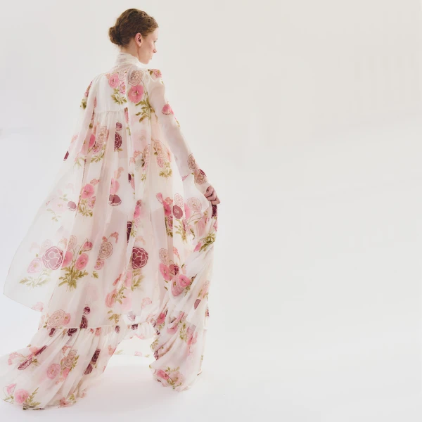 Giambattista Valli Maxi Pansies Creamy Silk Dress - Giambattista Valli Dresses - Romantic Couture - Shop at Luxury Shoes 