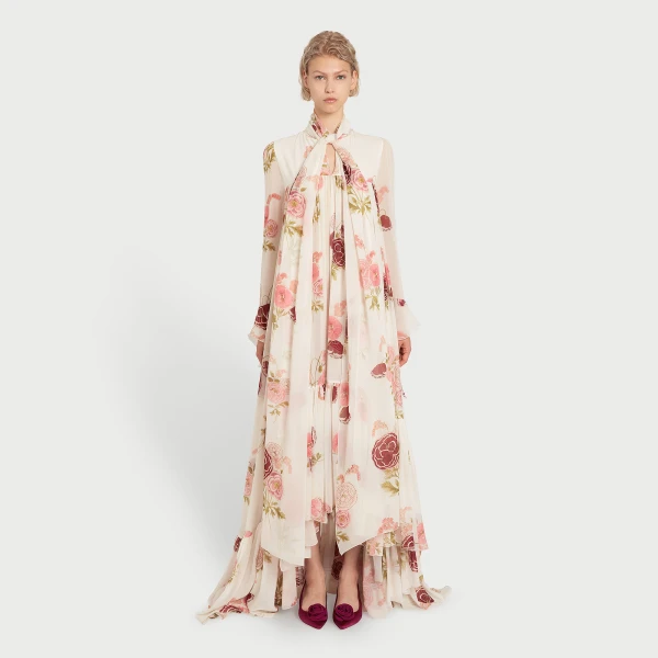 Giambattista Valli Maxi Pansies Creamy Silk Dress - Giambattista Valli Dresses - Romantic Couture - Shop at Luxury Shoes 