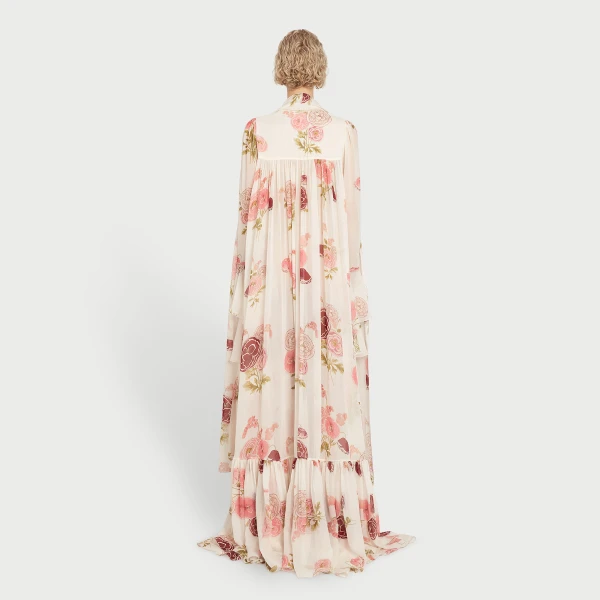 Giambattista Valli Maxi Pansies Creamy Silk Dress - Giambattista Valli Dresses - Romantic Couture - Shop at Luxury Shoes 
