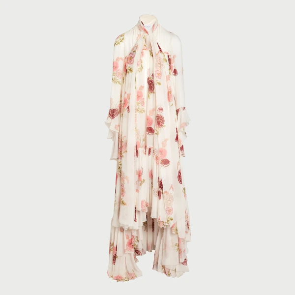 Giambattista Valli Maxi Pansies Creamy Silk Dress - Giambattista Valli Dresses - Romantic Couture - Shop at Luxury Shoes 