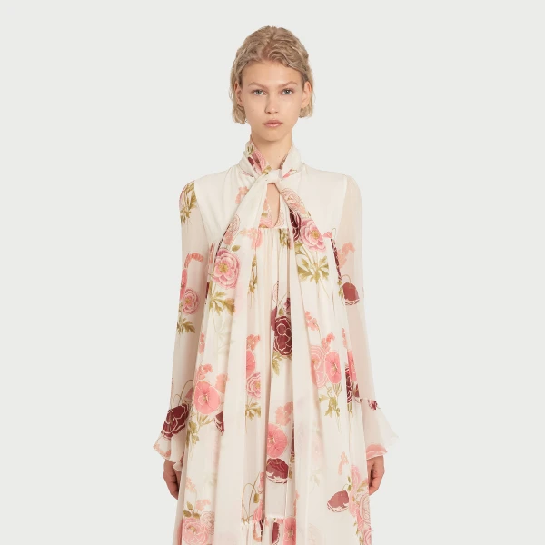 Giambattista Valli Maxi Pansies Creamy Silk Dress - Giambattista Valli Dresses - Romantic Couture - Shop at Luxury Shoes 