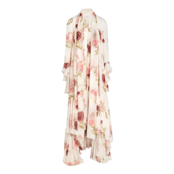 Giambattista Valli Maxi Pansies Creamy Silk Dress - Giambattista Valli Dresses - Romantic Couture - Shop at Luxury Shoes 