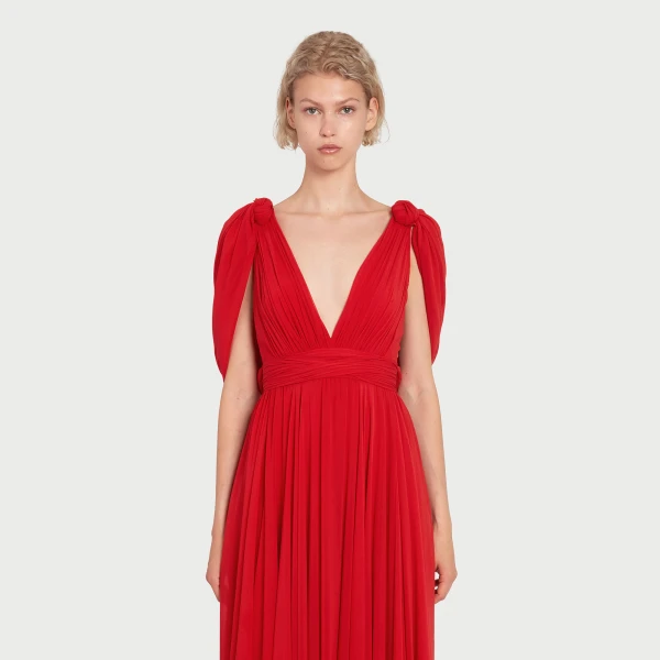 Giambattista Valli Maxi Red Silk Dress With Draped Shoulders - Giambattista Valli Dresses - Romantic Couture - Shop at Luxury Shoes 