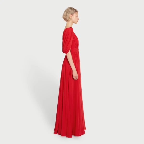 Giambattista Valli Maxi Red Silk Dress With Draped Shoulders - Giambattista Valli Dresses - Romantic Couture - Shop at Luxury Shoes 