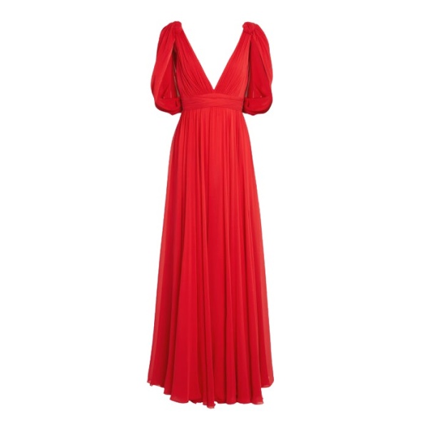 Giambattista Valli Maxi Red Silk Dress With Draped Shoulders - Giambattista Valli Dresses - Romantic Couture - Shop at Luxury Shoes 