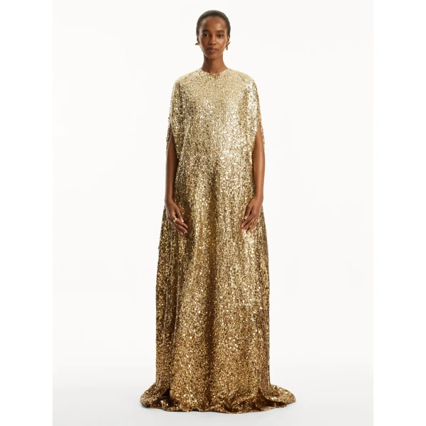 Oscar de la Renta Metallic Ombré Sequin Embroidered Caftan - Oscar de la Renta Dresses - American Couture - Shop at Luxury Shoes 