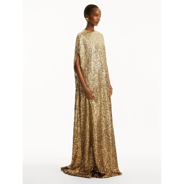 Oscar de la Renta Metallic Ombré Sequin Embroidered Caftan - Oscar de la Renta Dresses - American Couture - Shop at Luxury Shoes 