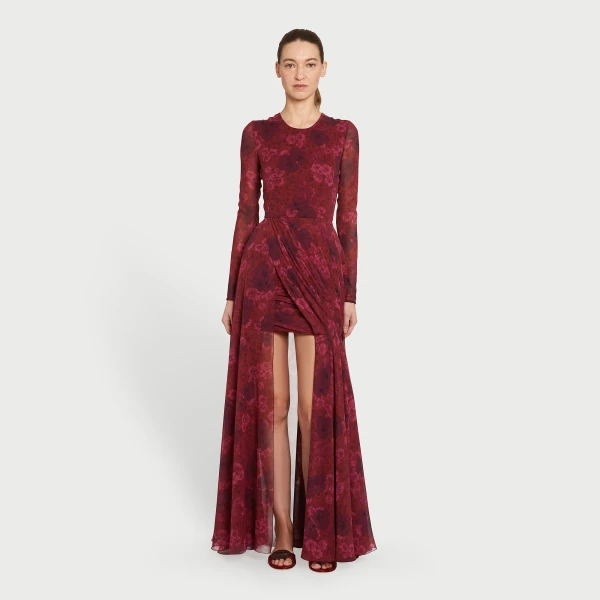 Giambattista Valli Midi Anemones Silk Dress With Train - Giambattista Valli Dresses - Romantic Couture - Shop at Luxury Shoes 