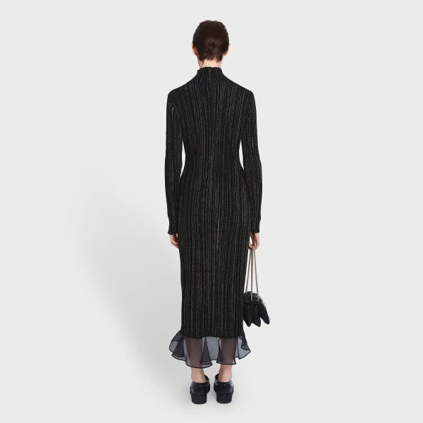 Giambattista Valli Midi Black And Gold Dress With Ruffles - Giambattista Valli Dresses - Romantic Couture - Shop at Luxury Shoes 
