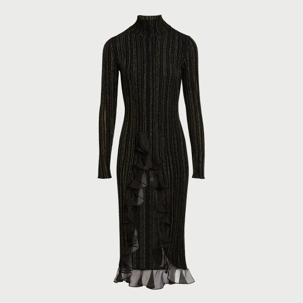 Giambattista Valli Midi Black And Gold Dress With Ruffles - Giambattista Valli Dresses - Romantic Couture - Shop at Luxury Shoes 