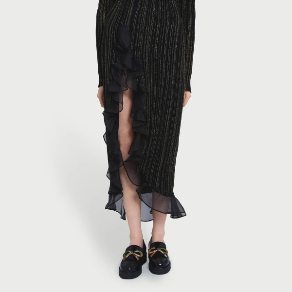 Giambattista Valli Midi Black And Gold Dress With Ruffles - Giambattista Valli Dresses - Romantic Couture - Shop at Luxury Shoes 