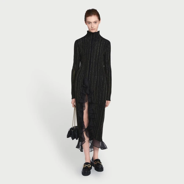 Giambattista Valli Midi Black And Gold Dress With Ruffles - Giambattista Valli Dresses - Romantic Couture - Shop at Luxury Shoes 