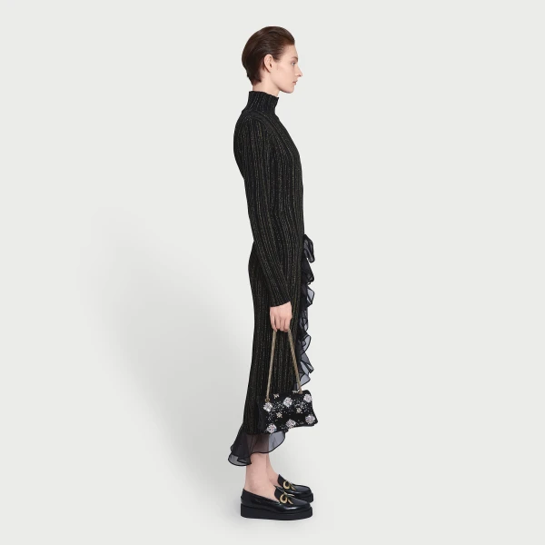 Giambattista Valli Midi Black And Gold Dress With Ruffles - Giambattista Valli Dresses - Romantic Couture - Shop at Luxury Shoes 