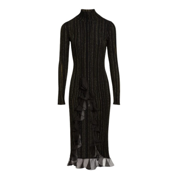 Giambattista Valli Midi Black And Gold Dress With Ruffles - Giambattista Valli Dresses - Romantic Couture - Shop at Luxury Shoes 