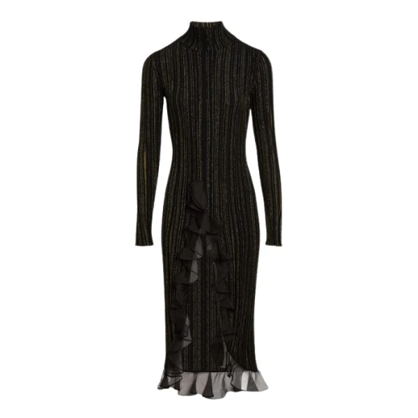 Giambattista Valli Midi Black And Gold Dress With Ruffles - Giambattista Valli Dresses - Romantic Couture - Shop at Luxury Shoes 