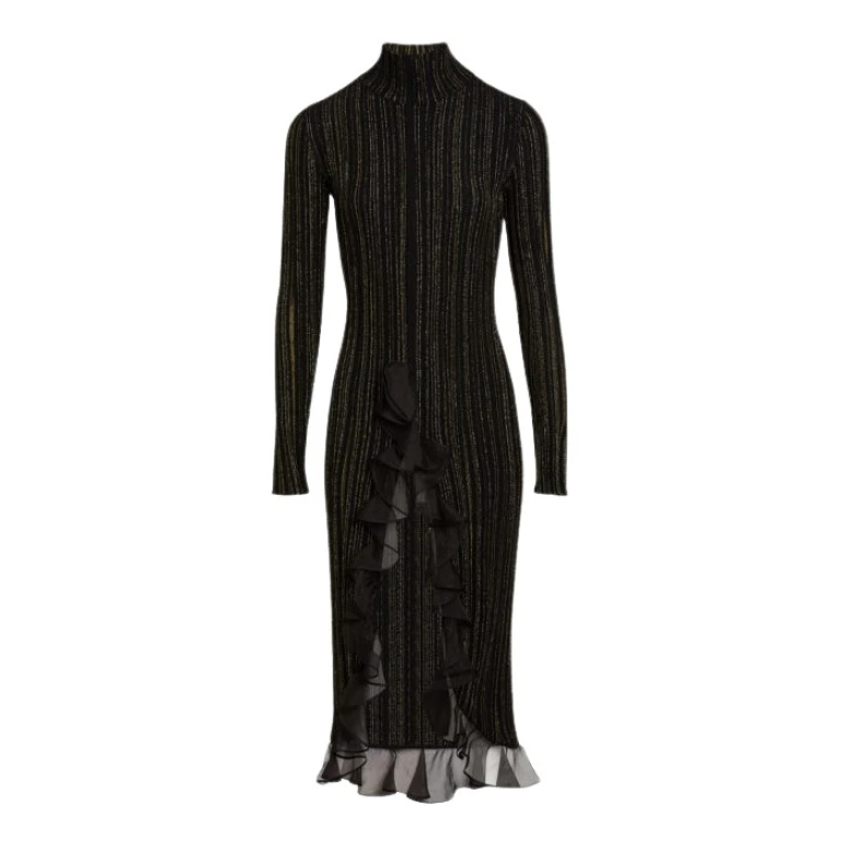 Giambattista Valli Midi Black And Gold Dress With Ruffles - Giambattista Valli Dresses - Romantic Couture - Shop at Luxury Shoes 