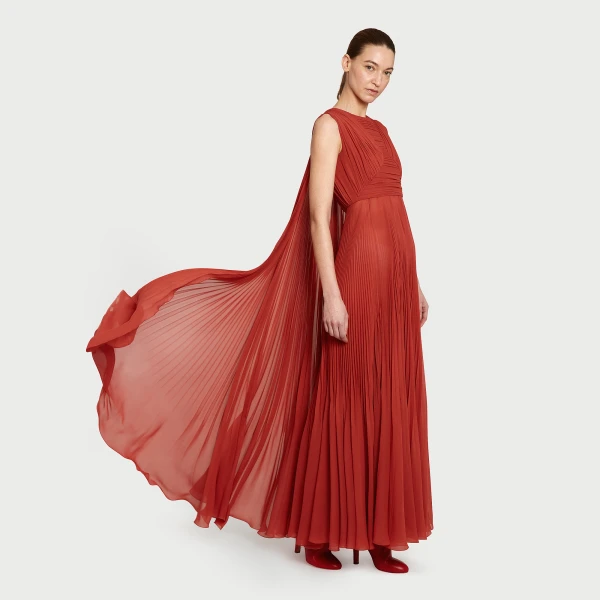 Giambattista Valli Midi Brick-Colored Draped Silk Dress - Giambattista Valli Dresses - Romantic Couture - Shop at Luxury Shoes 