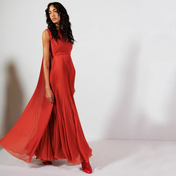 Giambattista Valli Midi Brick-Colored Draped Silk Dress - Giambattista Valli Dresses - Romantic Couture - Shop at Luxury Shoes 