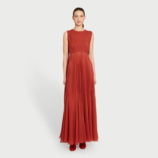 Giambattista Valli Midi Brick-Colored Draped Silk Dress - Giambattista Valli Dresses - Romantic Couture - Shop at Luxury Shoes 