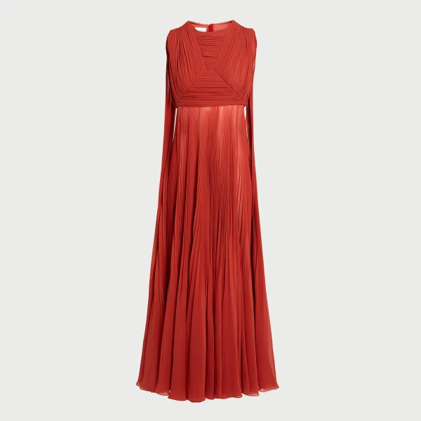 Giambattista Valli Midi Brick-Colored Draped Silk Dress - Giambattista Valli Dresses - Romantic Couture - Shop at Luxury Shoes 