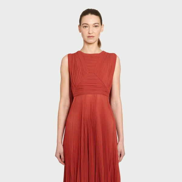 Giambattista Valli Midi Brick-Colored Draped Silk Dress - Giambattista Valli Dresses - Romantic Couture - Shop at Luxury Shoes 