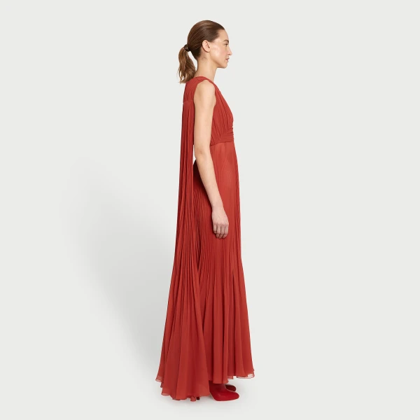 Giambattista Valli Midi Brick-Colored Draped Silk Dress - Giambattista Valli Dresses - Romantic Couture - Shop at Luxury Shoes 