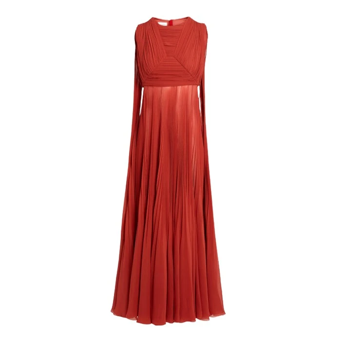 Midi-Brick-Colored-Draped-Silk-Dress-Giambattista-Valli-Dresses-880953_nobg Giambattista Valli Midi Brick-Colored Draped Silk Dress - Giambattista Valli Dresses - Romantic Couture - Shop at Luxury Shoes
