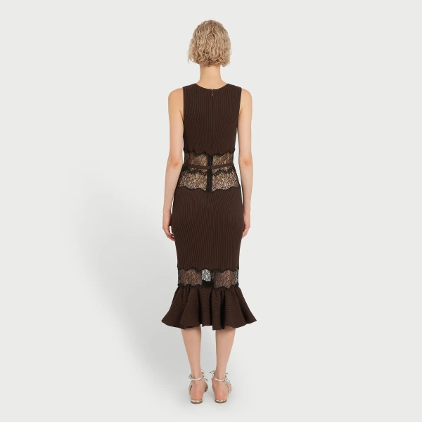 Giambattista Valli Midi Brown Knit Dress With Lace - Giambattista Valli Dresses - Romantic Couture - Shop at Luxury Shoes 