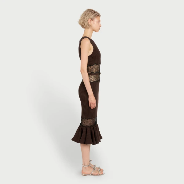 Giambattista Valli Midi Brown Knit Dress With Lace - Giambattista Valli Dresses - Romantic Couture - Shop at Luxury Shoes 