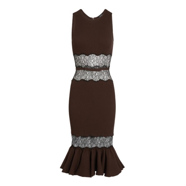 Giambattista Valli Midi Brown Knit Dress With Lace - Giambattista Valli Dresses - Romantic Couture - Shop at Luxury Shoes 