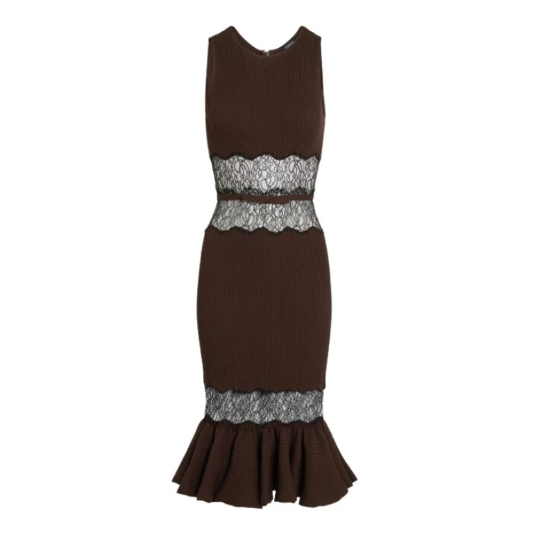 Giambattista Valli Midi Brown Knit Dress With Lace - Giambattista Valli Dresses - Romantic Couture - Shop at Luxury Shoes 