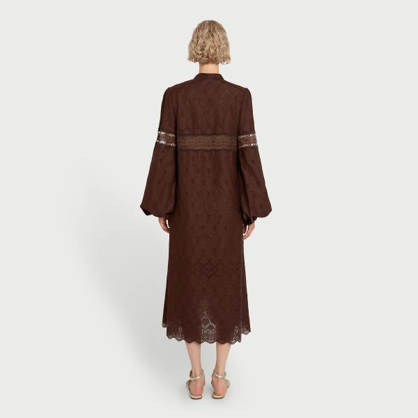 Giambattista Valli Midi Brown Saint-Gall Embroidery Dress - Giambattista Valli Dresses - Romantic Couture - Shop at Luxury Shoes 