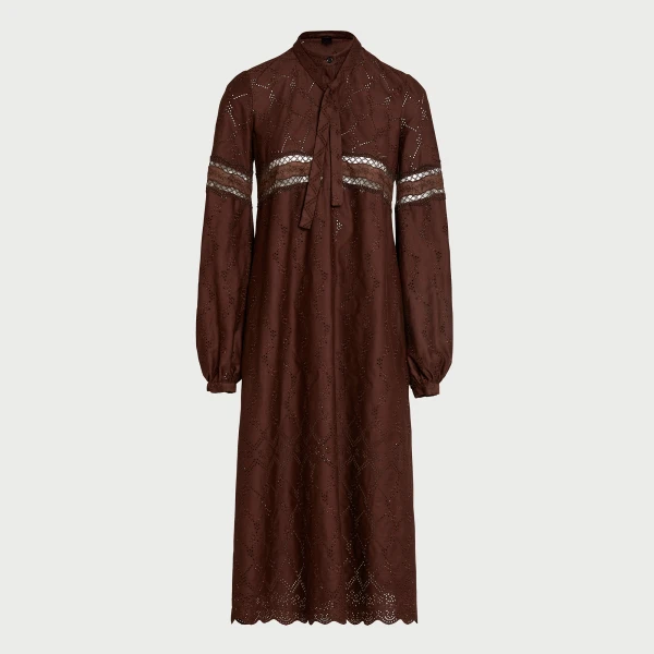 Giambattista Valli Midi Brown Saint-Gall Embroidery Dress - Giambattista Valli Dresses - Romantic Couture - Shop at Luxury Shoes 