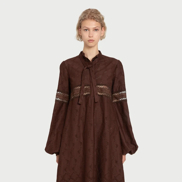 Giambattista Valli Midi Brown Saint-Gall Embroidery Dress - Giambattista Valli Dresses - Romantic Couture - Shop at Luxury Shoes 