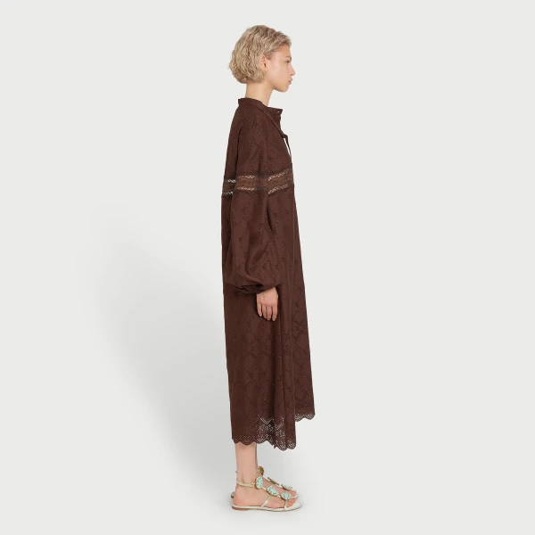 Giambattista Valli Midi Brown Saint-Gall Embroidery Dress - Giambattista Valli Dresses - Romantic Couture - Shop at Luxury Shoes 