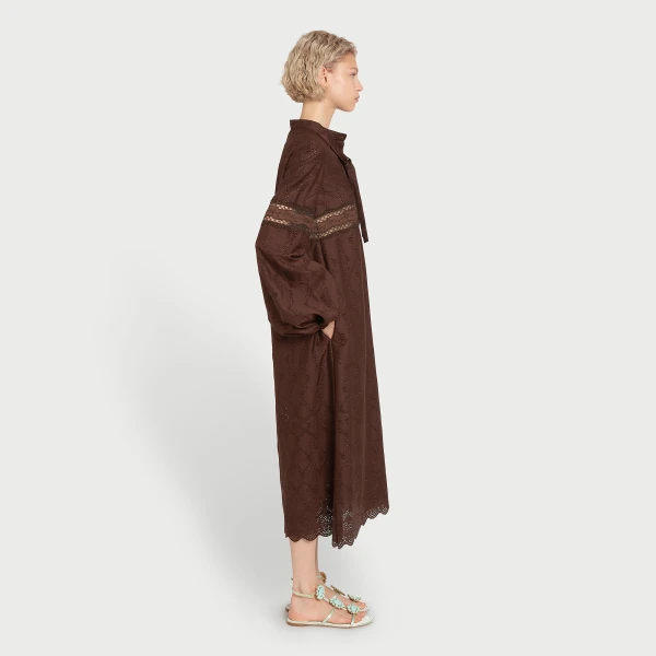 Giambattista Valli Midi Brown Saint-Gall Embroidery Dress - Giambattista Valli Dresses - Romantic Couture - Shop at Luxury Shoes 