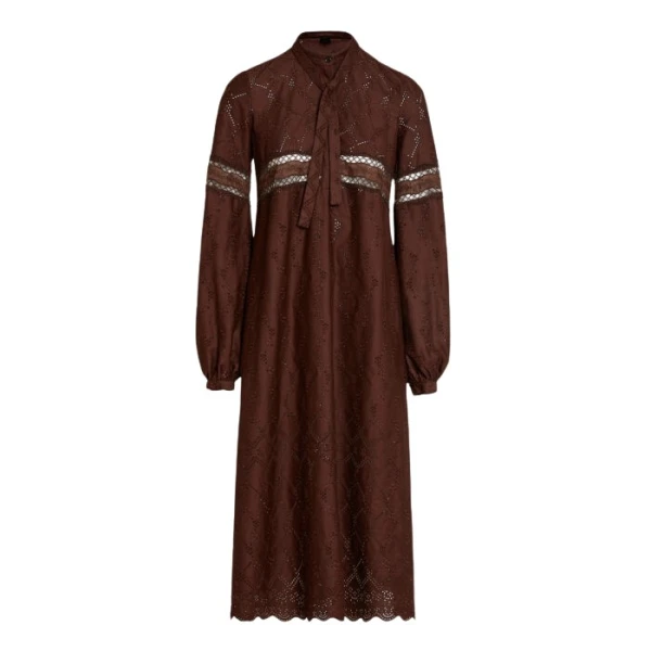 Giambattista Valli Midi Brown Saint-Gall Embroidery Dress - Giambattista Valli Dresses - Romantic Couture - Shop at Luxury Shoes 