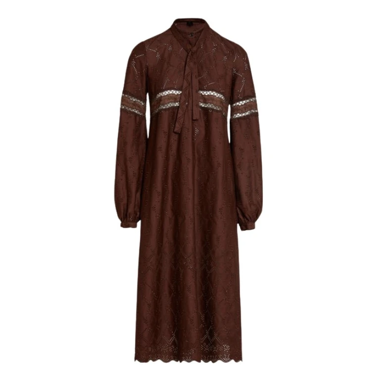 Giambattista Valli Midi Brown Saint-Gall Embroidery Dress - Giambattista Valli Dresses - Romantic Couture - Shop at Luxury Shoes 