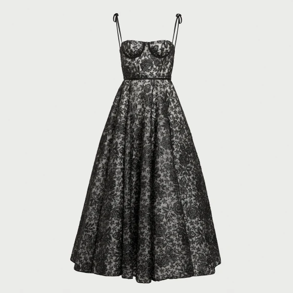 Giambattista Valli Midi Corset Dress With Shimmering Black Embroidery - Giambattista Valli Dresses - Romantic Couture - Shop at Luxury Shoes 