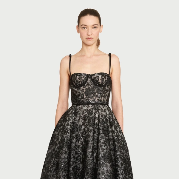 Giambattista Valli Midi Corset Dress With Shimmering Black Embroidery - Giambattista Valli Dresses - Romantic Couture - Shop at Luxury Shoes 