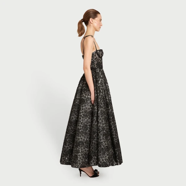 Giambattista Valli Midi Corset Dress With Shimmering Black Embroidery - Giambattista Valli Dresses - Romantic Couture - Shop at Luxury Shoes 
