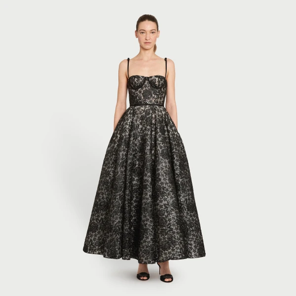 Giambattista Valli Midi Corset Dress With Shimmering Black Embroidery - Giambattista Valli Dresses - Romantic Couture - Shop at Luxury Shoes 