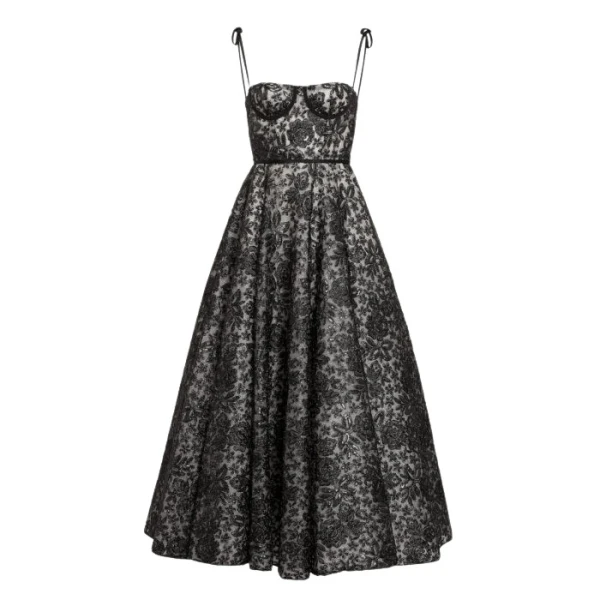 Giambattista Valli Midi Corset Dress With Shimmering Black Embroidery - Giambattista Valli Dresses - Romantic Couture - Shop at Luxury Shoes 